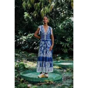 FARM Rio Blue Romantic Richelieu LENZING™ ECOVERO™ Euroflax™ Maxi Dress Size XLB